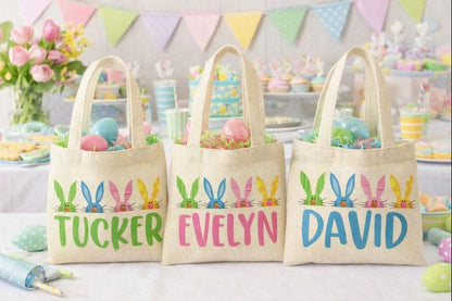 Set of 3 Personalized Easter Cotton Treat Bags, Bunny Design