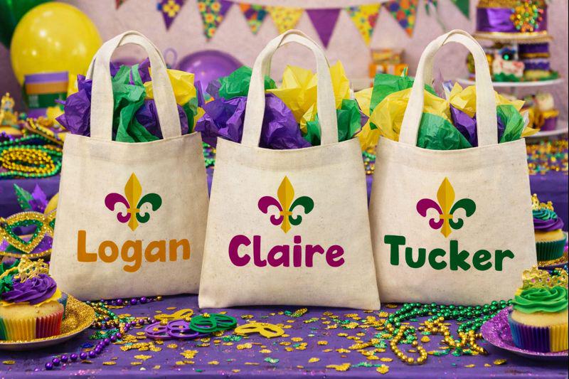 3 Mardi Gras Cotton Treat Bags, Fleur De Lis Party Favors