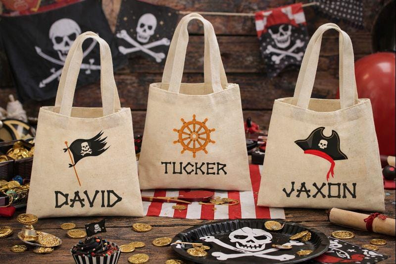 Custom Pirate Party Favor Bags - Set of Three Bags