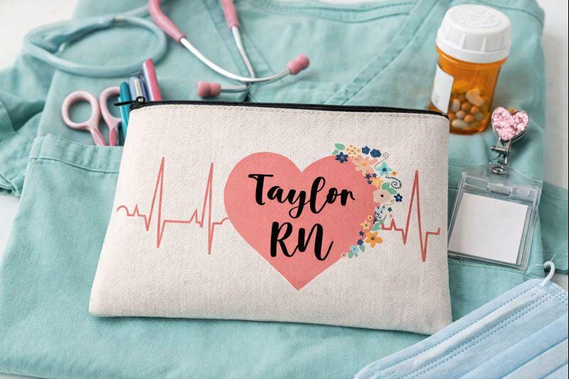 Personalized Nurse Cosmetic Pouch, Canvas Zipper Bag