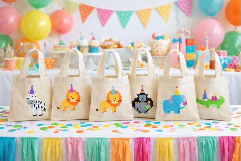 Jungle Animal Party Favor Bags, Cotton Goodie Bags