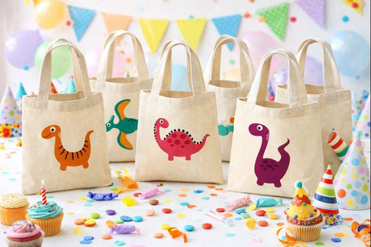 Dinosaur Party Favor Bags - Set of 6 Cotton Goodie Bags