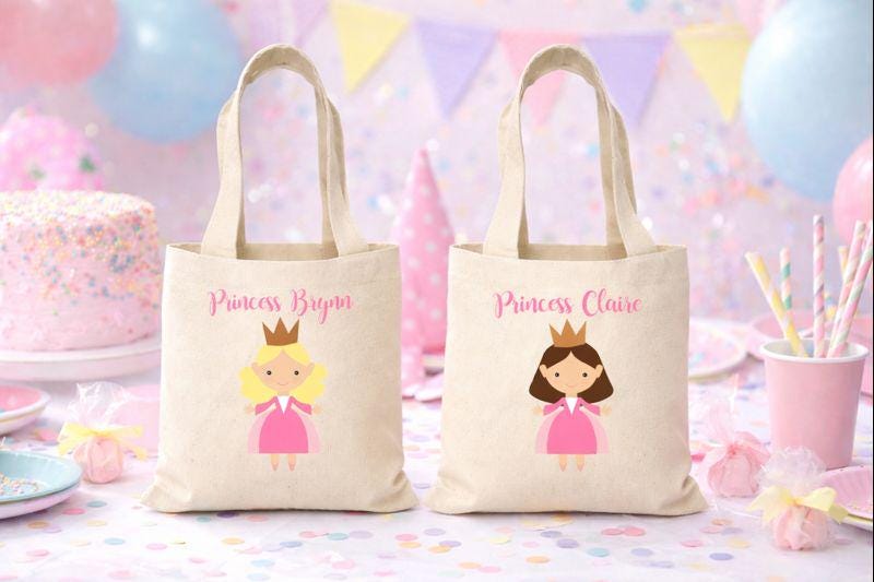 Princess Party Favor Bags, 100% Cotton Treat Bags