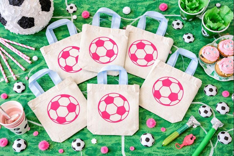 Pink Soccer Ball Party Favor Bags, Set of 6