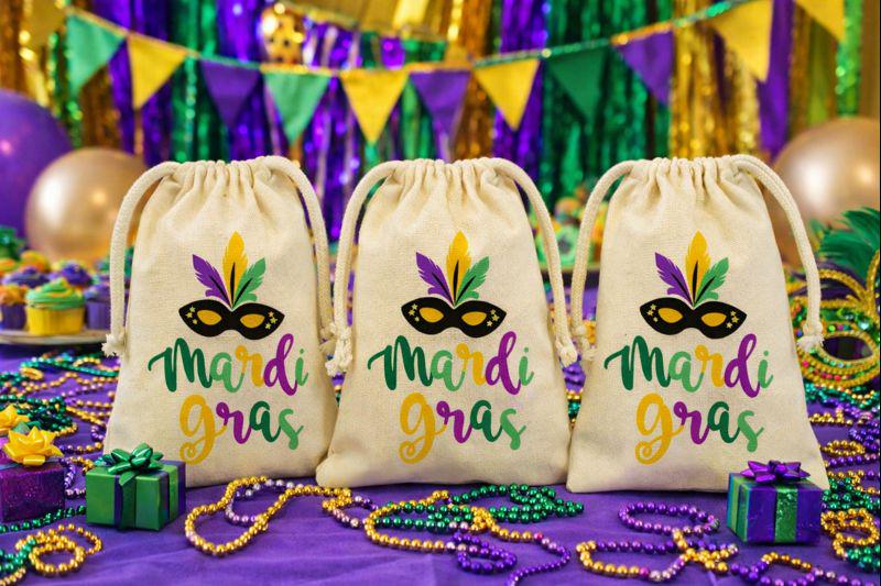 Mardi Gras Cotton Treat Bags, Drawstring Favor Goodie Bags