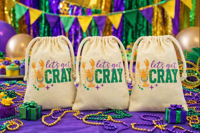 Mardi Gras "LET'S GET CRAY" Cotton Drawstring Treat Bags