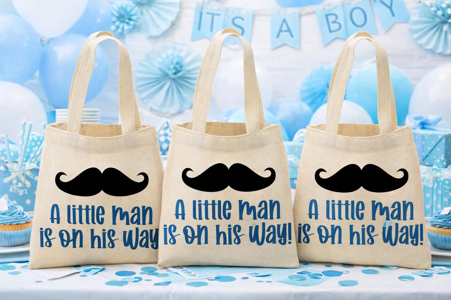 Little Man Mustache Baby Shower Favor Bags - It's A Boy Treat Bags