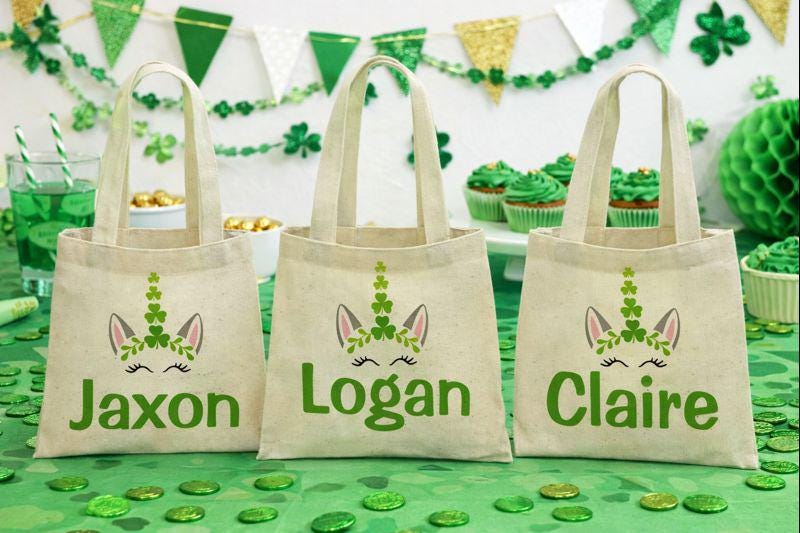 Personalized St. Patrick’s Day Unicorn Party Favor Bags - Set of Three Bags