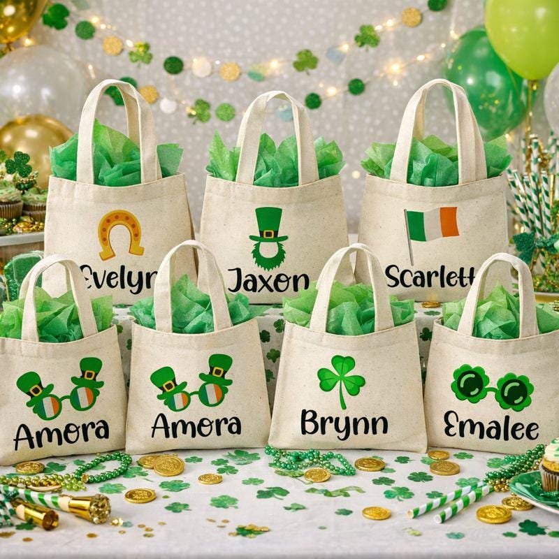 Personalized St. Patrick's Day Party Favor Bags - Set of Six Bags