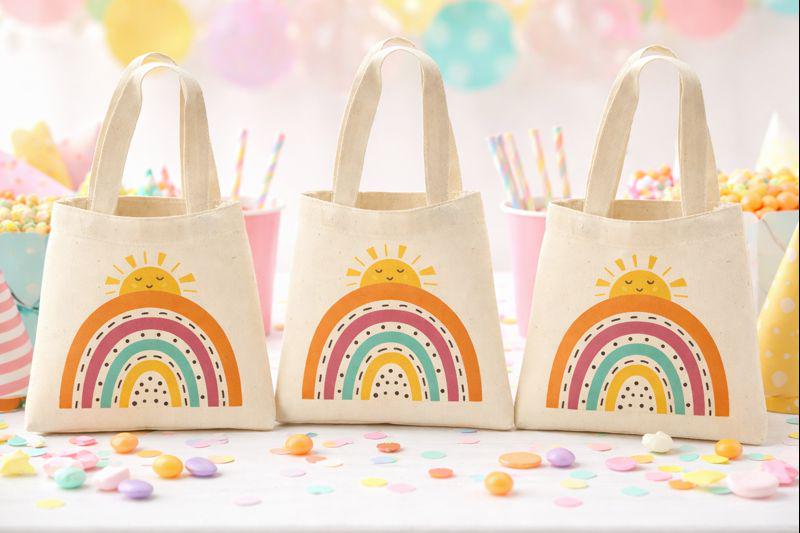 Rainbow Cotton Goodie Bags, Set of 3, Party Favors