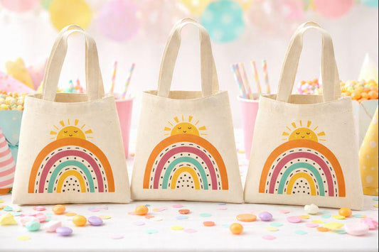 Rainbow Cotton Goodie Bags, Set of 3, Party Favors