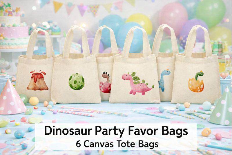 Dinosaur Party Favor Bags: Set of 6 Cotton Treat Bags
