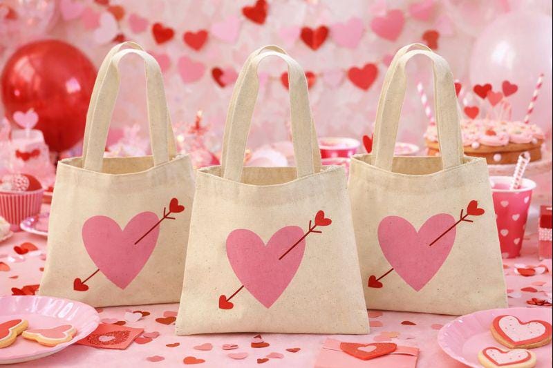 Personalized Valentine's Day Party Favor Bags - Set of Three Bags