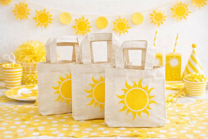 Sunshine Party Favor Bags – Yellow Sun Canvas Treat Bags