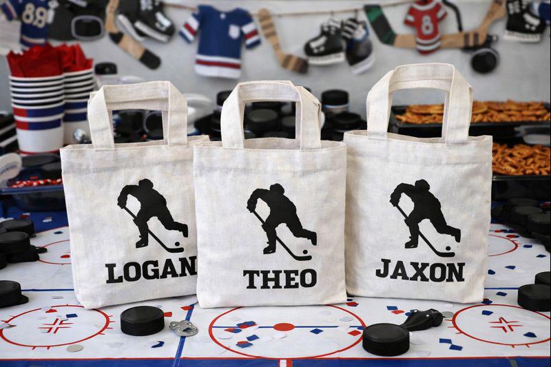 Personalized Hockey Party Favor Bags - Set of Three Bags