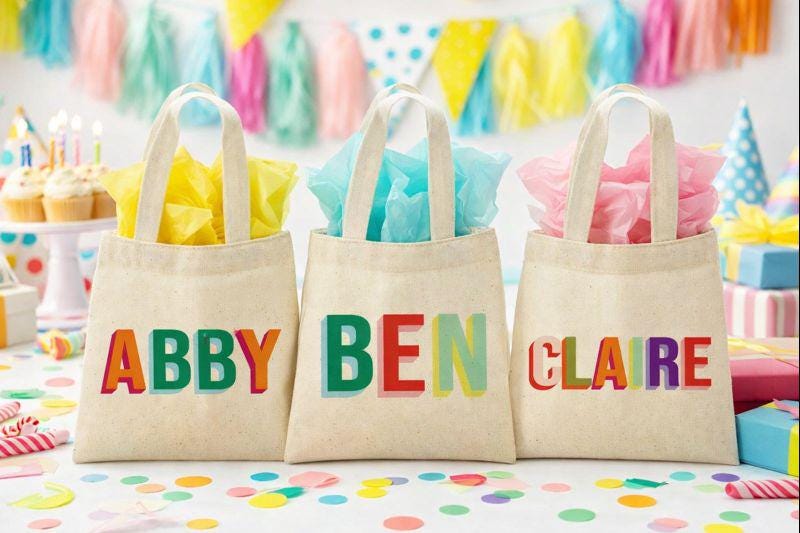 Personalized Rainbow Party Favor Bags - Set of Three Bags