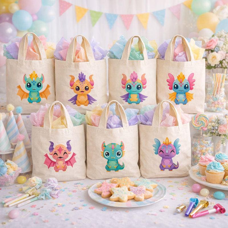 Colorful Dragon Party Favor Bags - For Dragon Themed Parties! - Set of Six