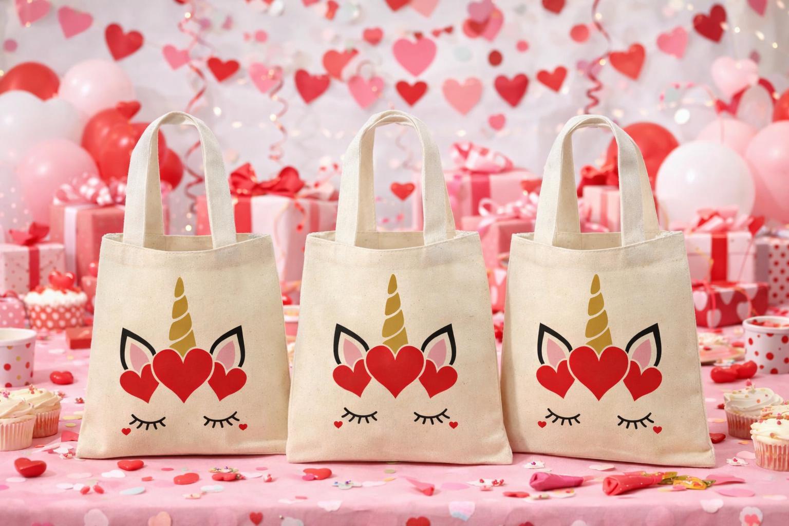 Unicorn Valentine's Day Party Favor Bags - Set of Three Bags