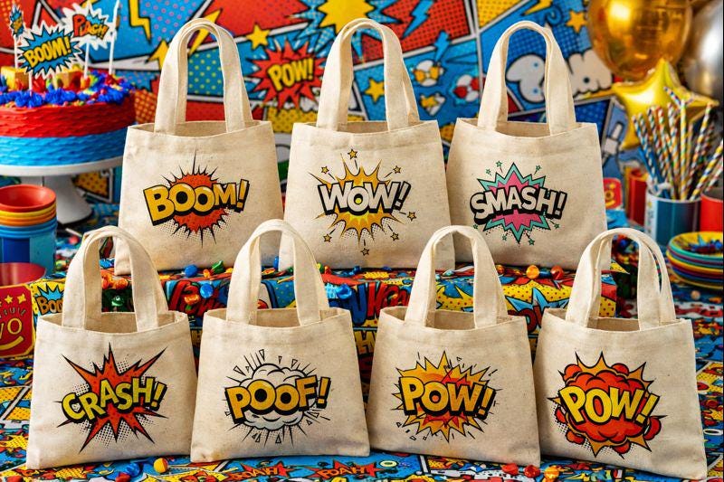 Comic Book Party Favor Bags - Set of Six Bags