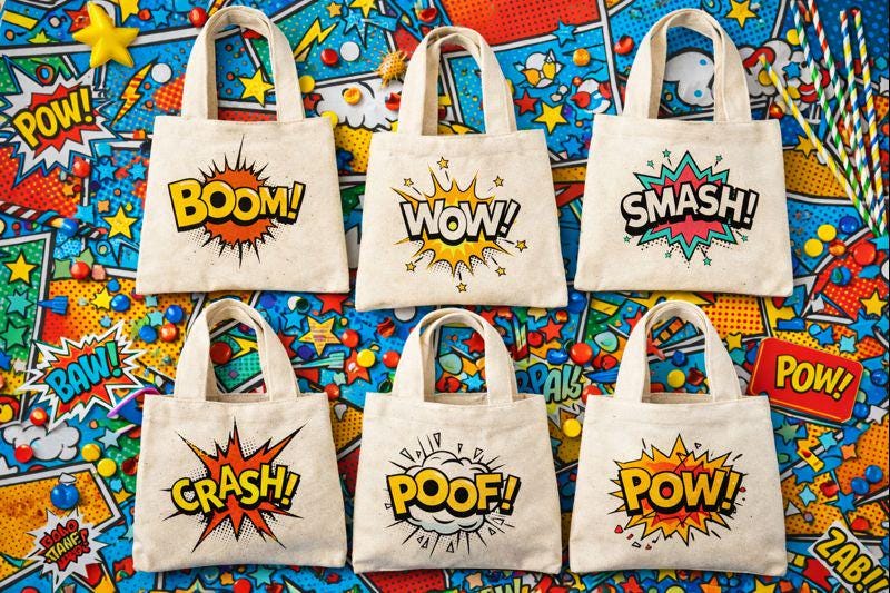Comic Book Party Favor Bags - Set of Six Bags