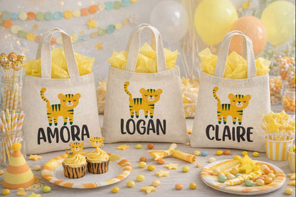 Personalized Tiger Party Favor Bag - Safari Jungle Treat Bags - Set of Three Bags