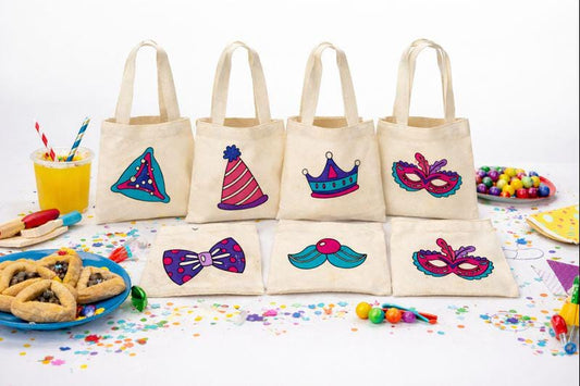 Purim Party Favor Bags, Assorted Cotton Goodie Bags, Set of 6