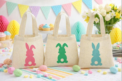 Set of 3 Easter Bunny Cotton Treat Bags, Party Favor Bags