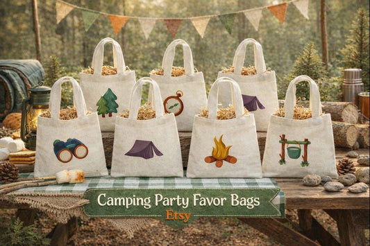 Set of Six Camping-Themed Party Favor Bags