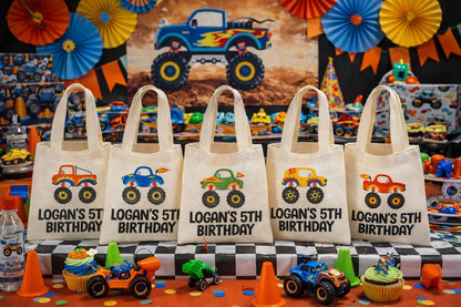 Monster Truck Party Favor Bags, Set of 6 Cotton Treat Bags