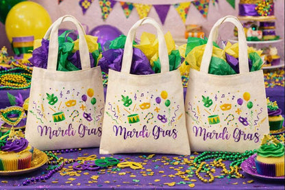 3 Mardi Gras Cotton Treat Bags, Party Favor Bags