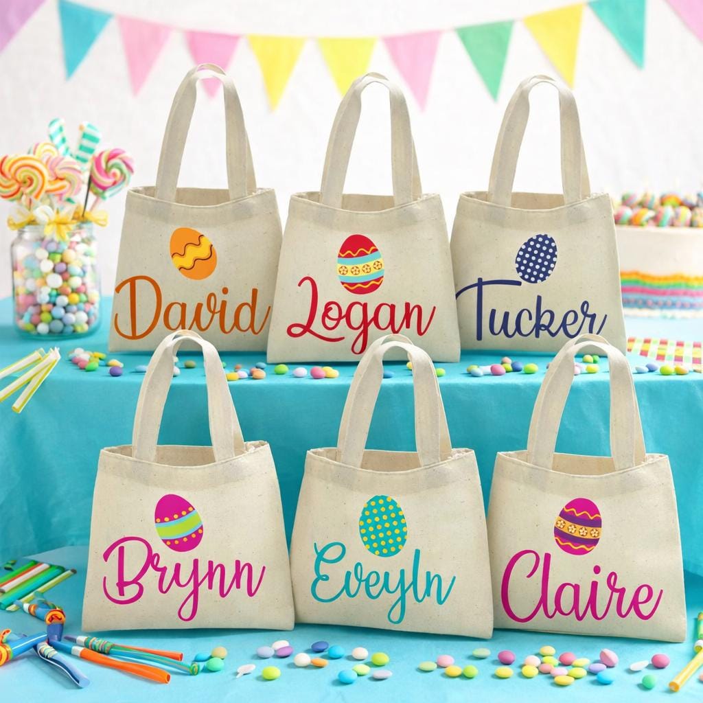 Personalized Easter Treat Bag, Cotton Party Favor, Set of 6