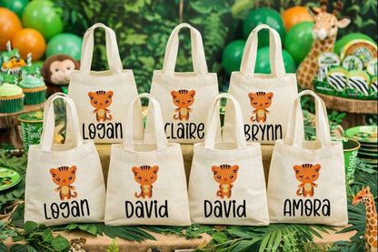 Personalized Tiger Treat Bags, Jungle Safari Party Favors, Set of 6