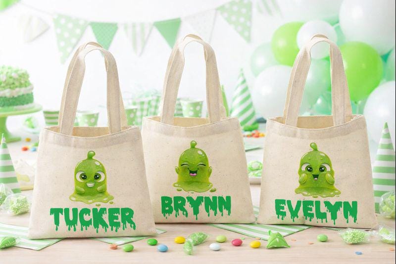 Slime Party Favor Bags, Personalized Treat Bags, Set of 3
