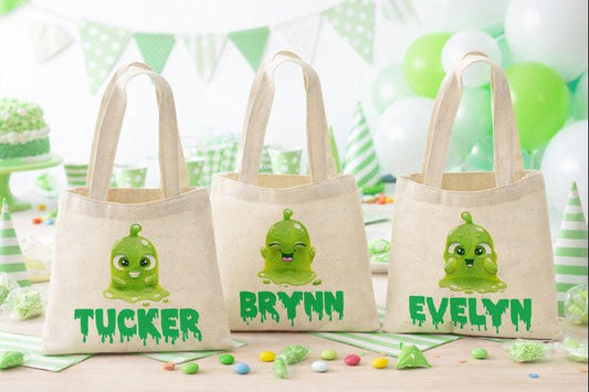 Slime Party Favor Bags, Personalized Treat Bags, Set of 3