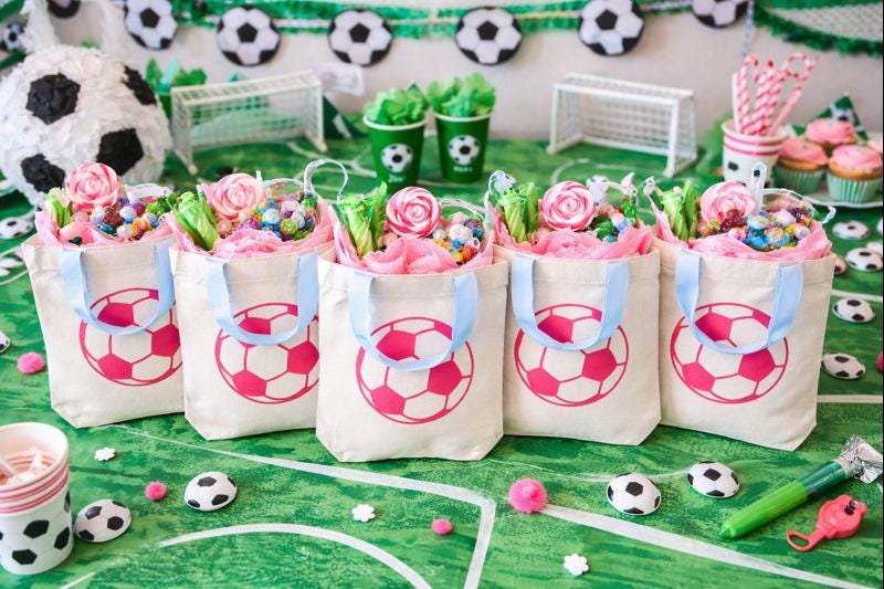 Pink Soccer Ball Party Favor Bags, Set of 6