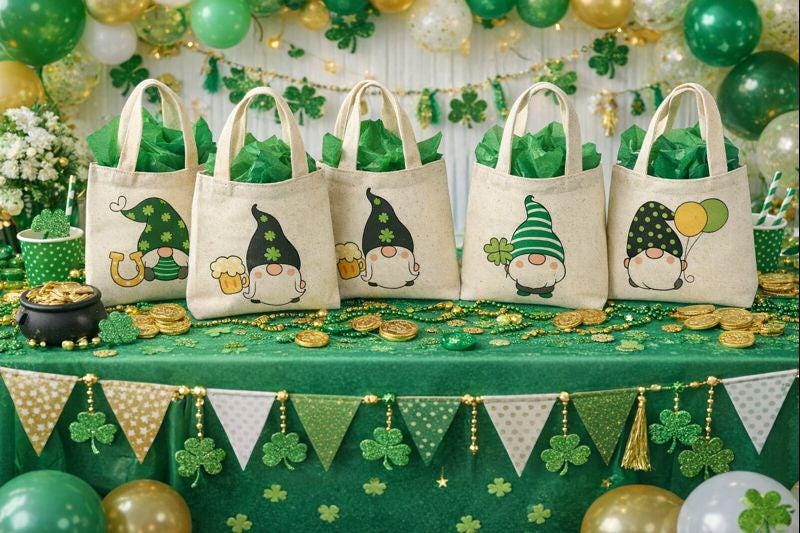 6 St. Patrick's Day Gnome Cotton Favor Bags