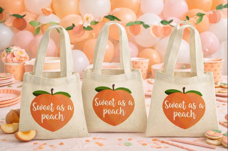 Peach Party Favor Bags: Set of 3 Cotton Treat Bags