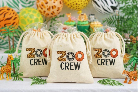 Zoo Crew Favor Bag – Animal Print Canvas Drawstring Party Bag
