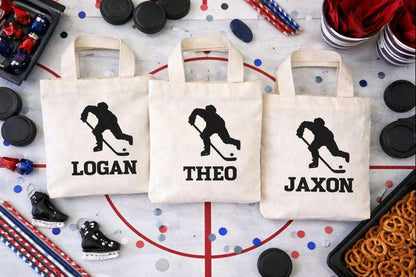 Personalized Hockey Party Favor Bags - Set of Three Bags