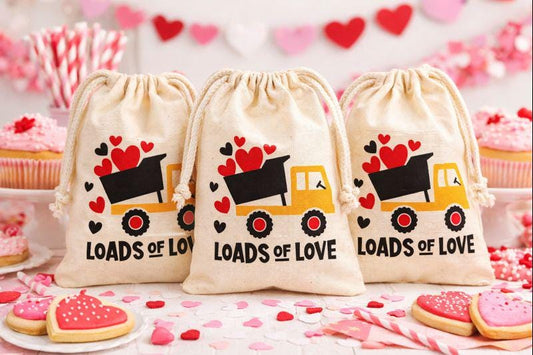 Loads Of Love Valentine Cotton Treat Bags, Drawstring Party Favor