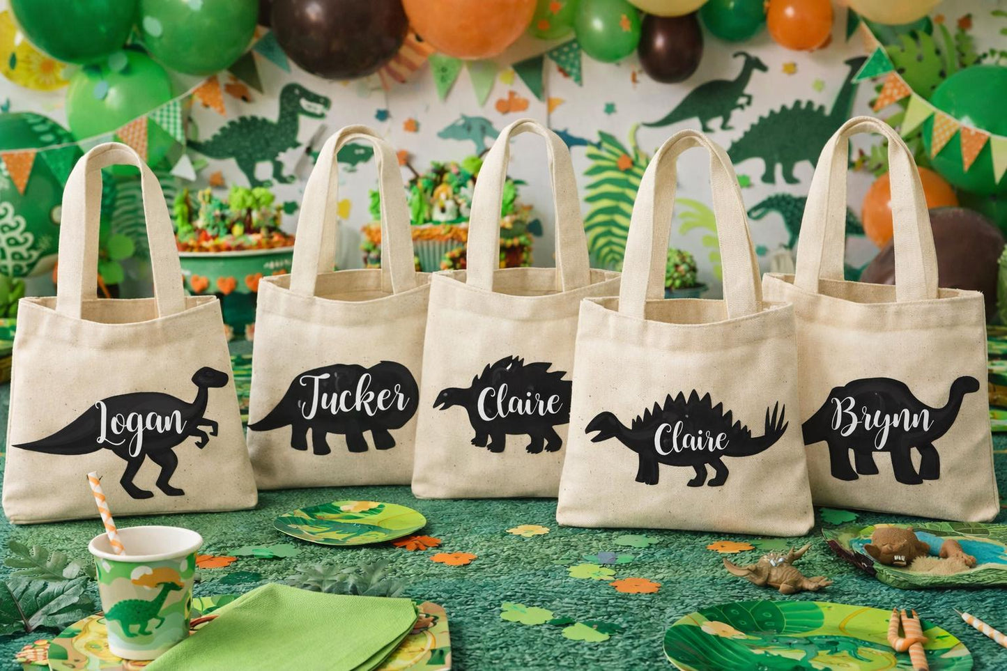 Personalized Dinosaur Party Favor Bags - Set of Six Bags