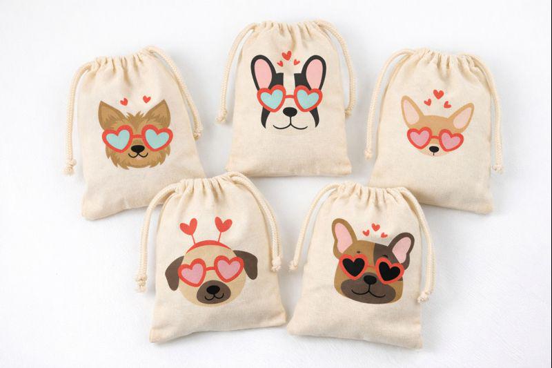 Valentine's Day Party Treat Bags - Drawstring - Set of Five Bags