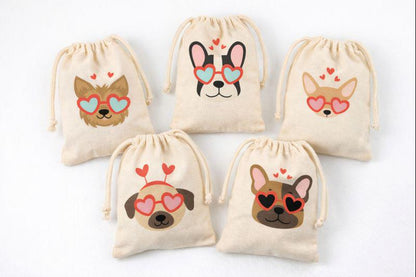 Valentine's Day Party Treat Bags - Drawstring - Set of Five Bags
