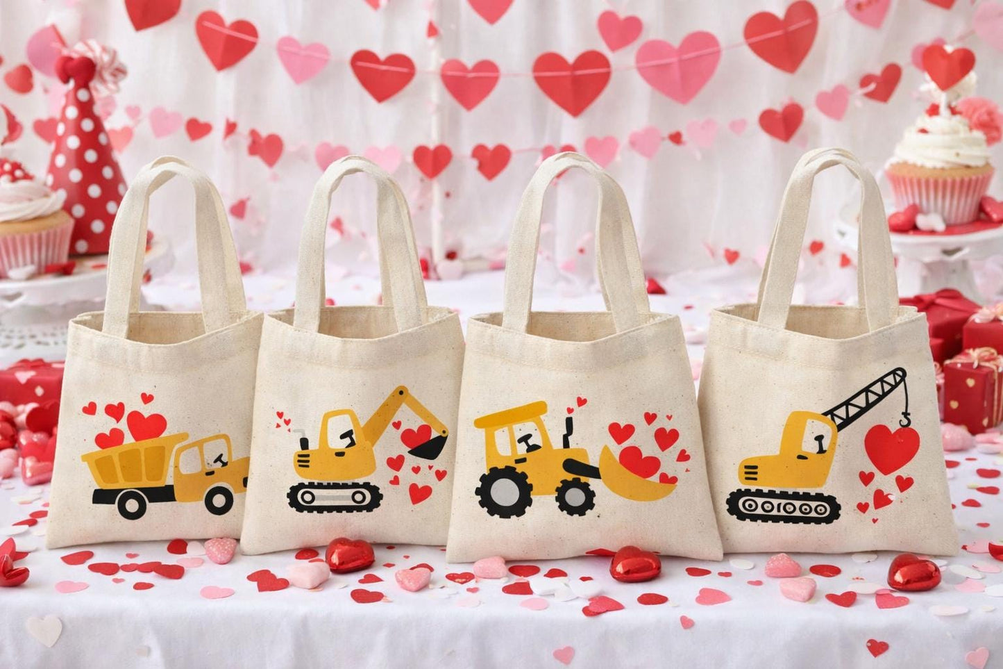 Construction Valentine Treat Bags - Set of Four Bags