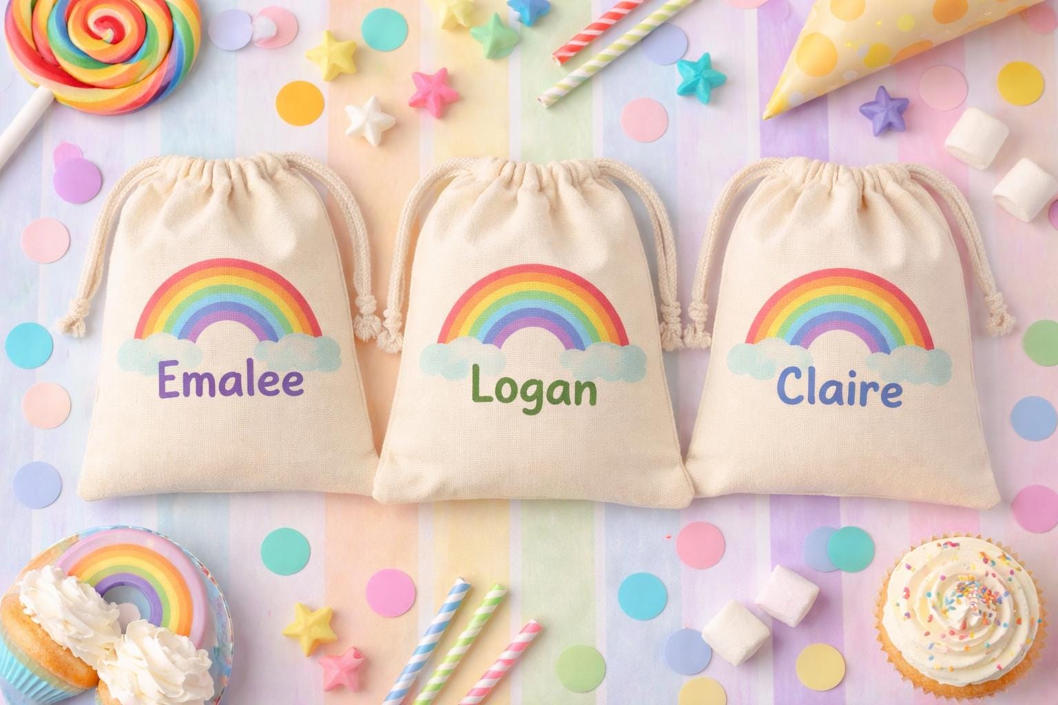 Personalized Rainbow Party Favor Bags