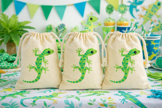 Lizard Party Favor Bags, Reusable Cotton Goodie Bag