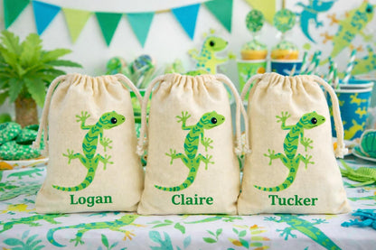 Personalized Lizard Party Favor Bags, Reusable Cotton Goodie Bag