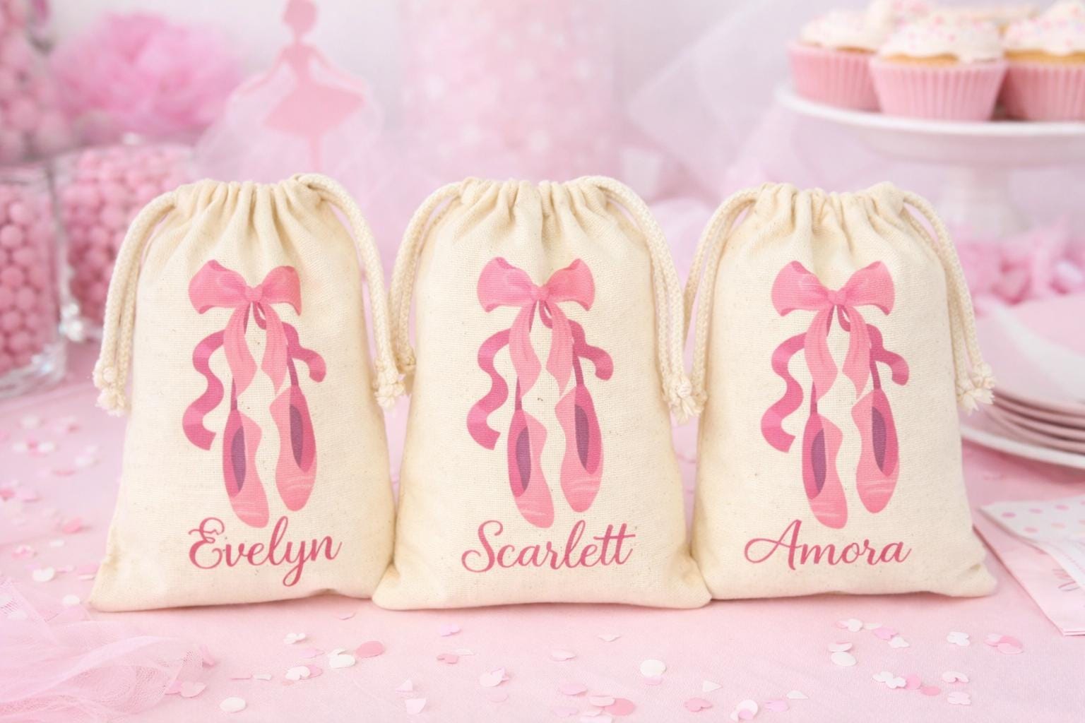 Personalized Ballet Party Favor Bags, Reusable Cotton Goodie Bag