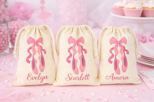 Personalized Ballet Party Favor Bags, Reusable Cotton Goodie Bag