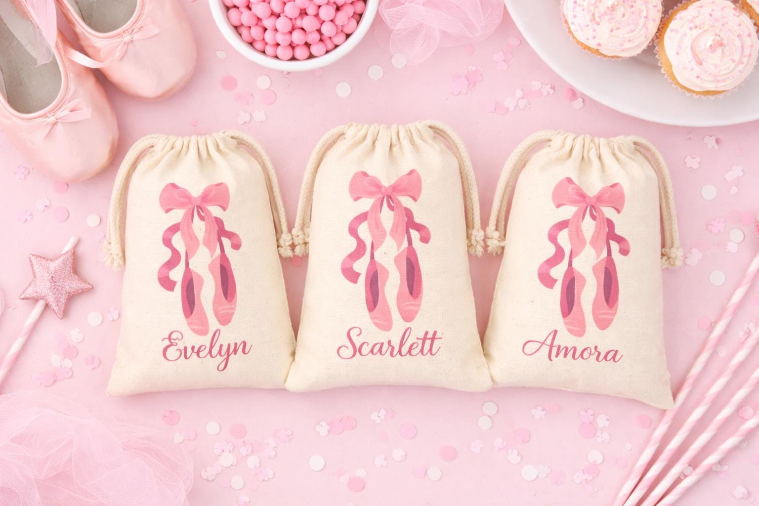 Personalized Ballet Party Favor Bags, Reusable Cotton Goodie Bag